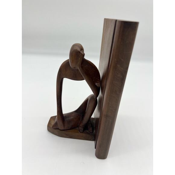 Man Modern Abstract Art Wood Sculture Thinking Book End Tranquility Handcrafted - Picture 16 of 16